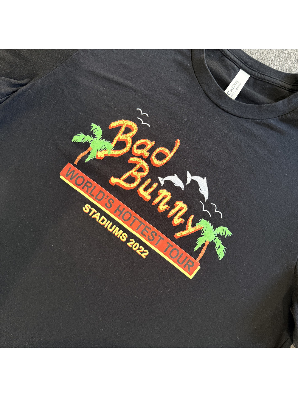 Bad Bunny World's Hottest Tour 2022 Stadiums Black T Shirt Large Bella Canvas